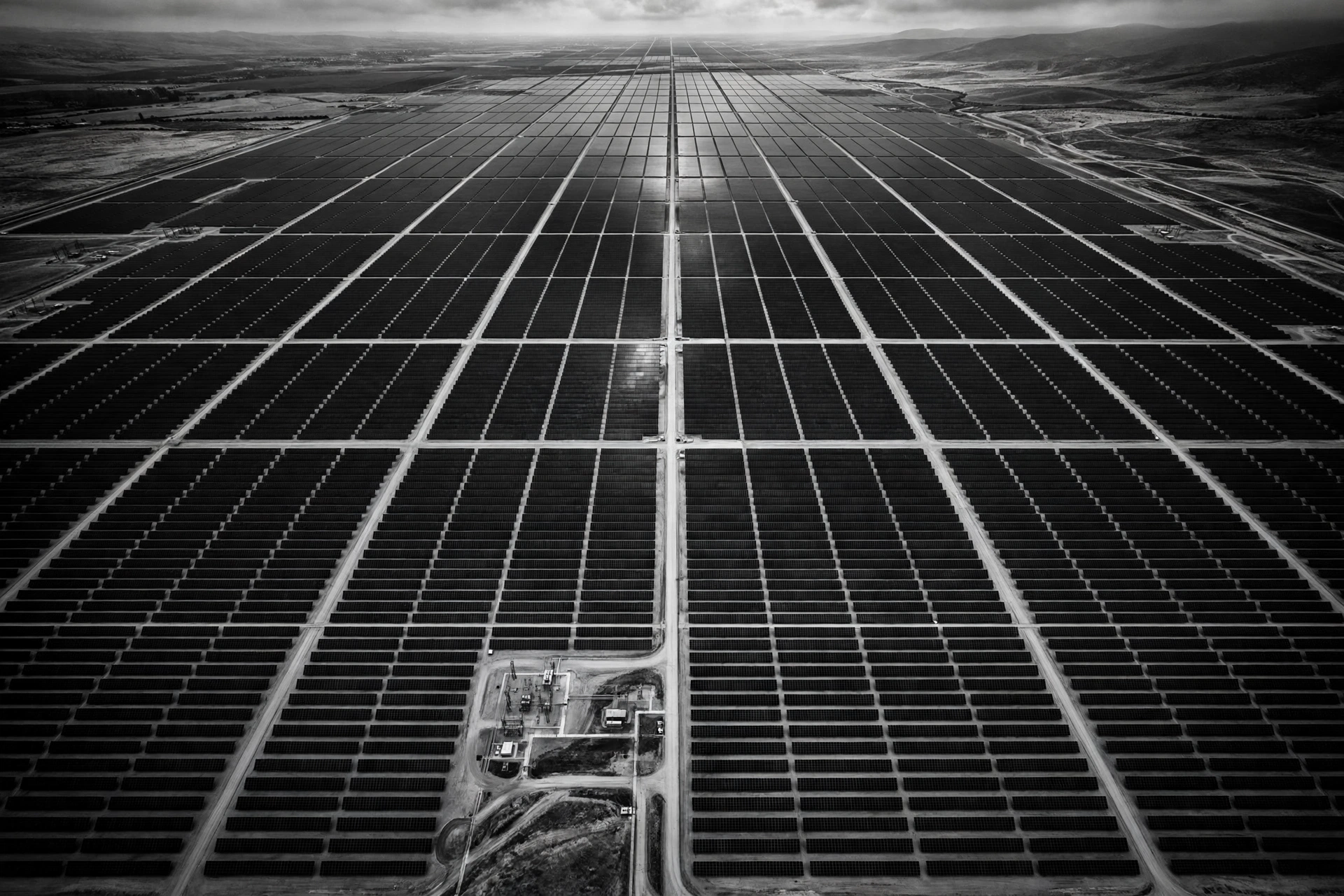 Aerial view of a solar panel farm